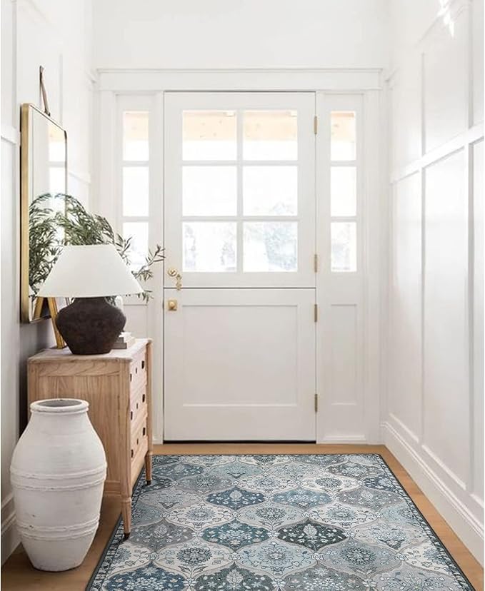 Lahome Moroccan Trellis Washable Rugs, 3x5 Area Rug for Bedroom Living Room, Indoor Non-Slip Small Oriental Accent Throw Carpet for Kitchen Entryway Bathroom Office, Blue