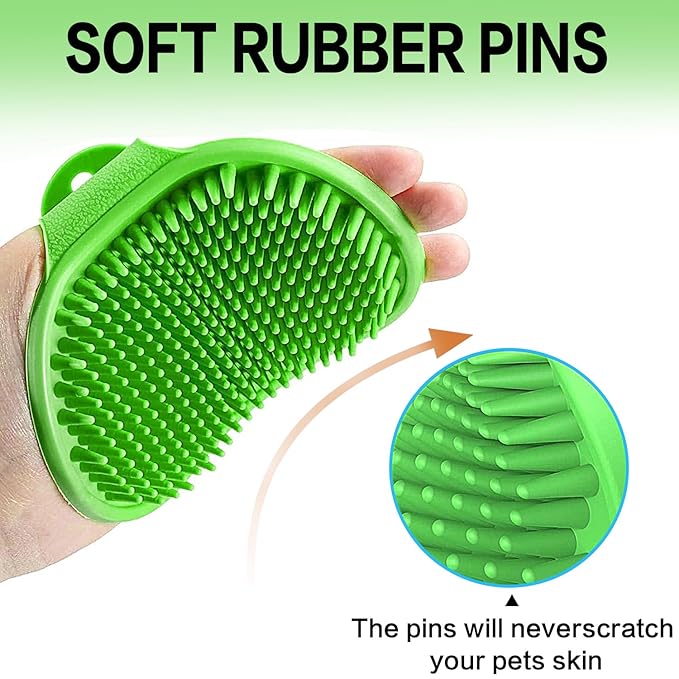 2Pack Dog Bath Brushes, Dog Grooming Brush Pet Bath Brush Scrubber Pet Shampoo Brush Soothing Massage Rubber Comb with Adjustable Ring Handle for Wet Dry Long Short Haired Dogs and Cats