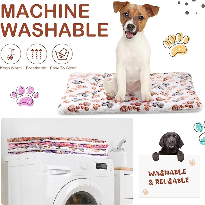 Tuanse 4 Pack Ultra Soft Dog Cat Bed Mat with Cute Prints Reversible Fleece Dog Crate Kennel Pad Cozy Washable Thickened Hamster Guinea Pig Pet Bed Mat for Small Animals(30 x 22 Inches,Vivid Color)