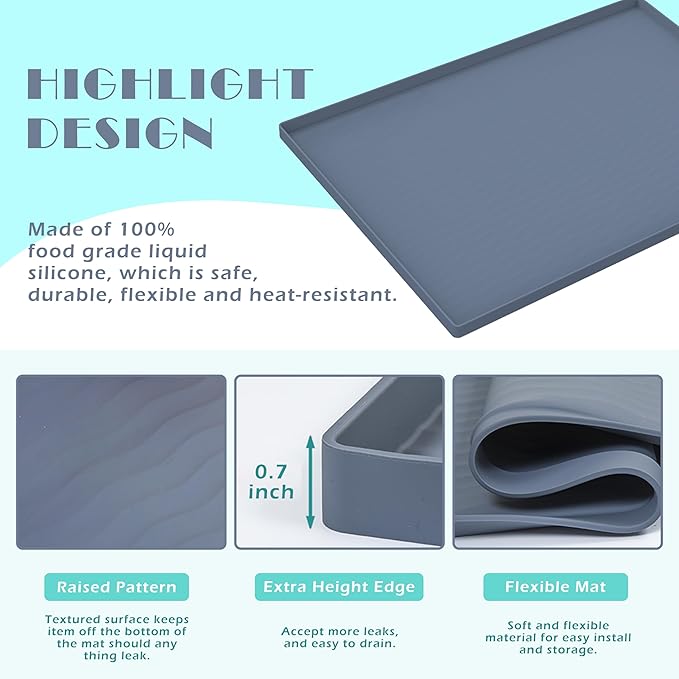 URMONA Waterproof Silicone Under Sink Mat 19'' x 19'' Shelf Liner for Kitchen and Bathroom, Cabinet and Counter Protector, Storage and Organizers, Litter Mat, Pet Cat Puppy Essentials(Navy)