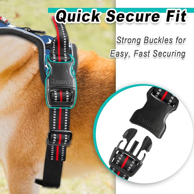 BARKBAY Dog Harness No Pull Mesh for Large Dogs - Adjustable, Reflective, Comfortable, No Choke, Heavy-Duty - Perfect for Outdoor Training, Walking, and Hiking - Strong & Durable - L & Blue Star Mesh