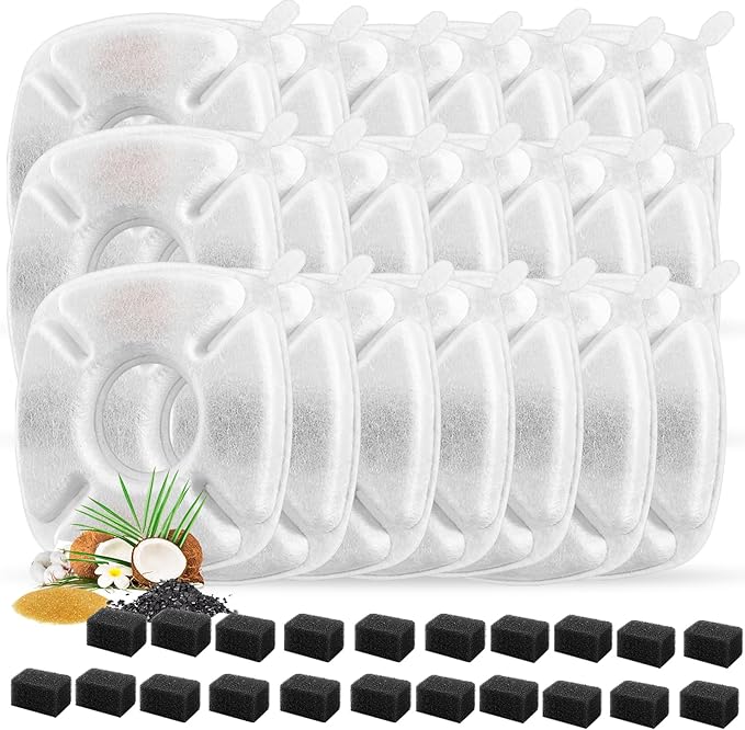 42 Pcs Cat Water Fountain Replacement Filters-21 Pack Water Fountain Filters 21 Pack Pre-Filter Sponges, Pet Fountain Replacement Filters Fit for 95oz/2.8L Cat Pet Fountain