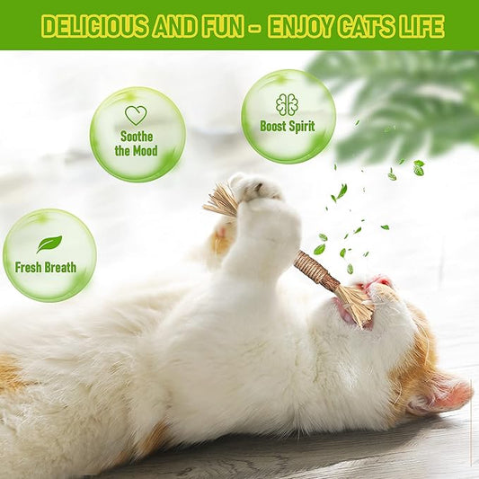 5 Pack Silvervine Cat Toy, Silvervines Sticks Cat Toys for Indoor Cats, Cat & Kitten Chew Toys for Aggressive Chewers, Cat Dental Toy for Kitten Teeth Cleaning, Matatabi Silvervine for Cats