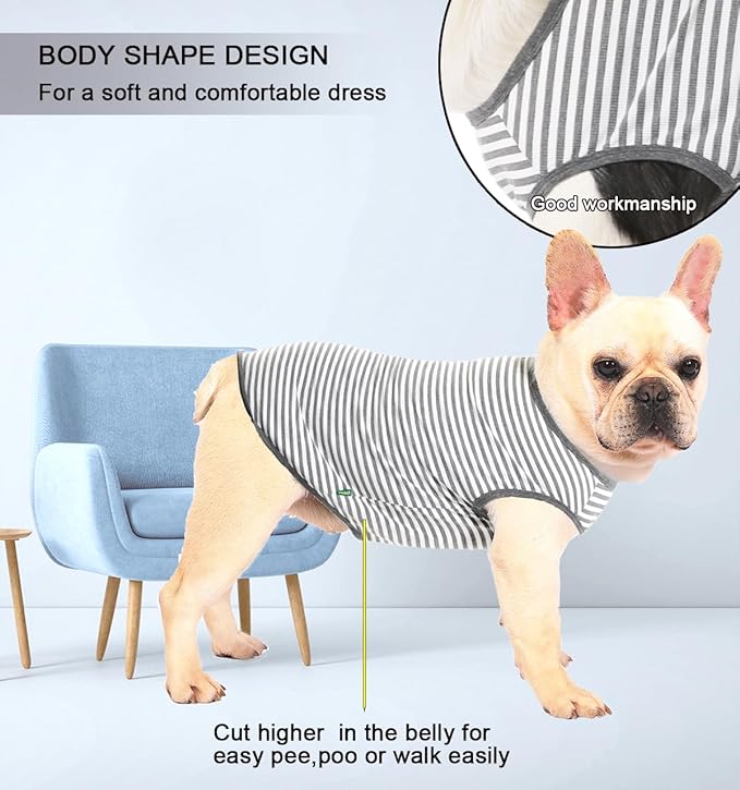 Dog Cooling Shirt,Summer Combed Cotton Breathable Boy Girl Small T-Shirts,Purple Grey White Striped S