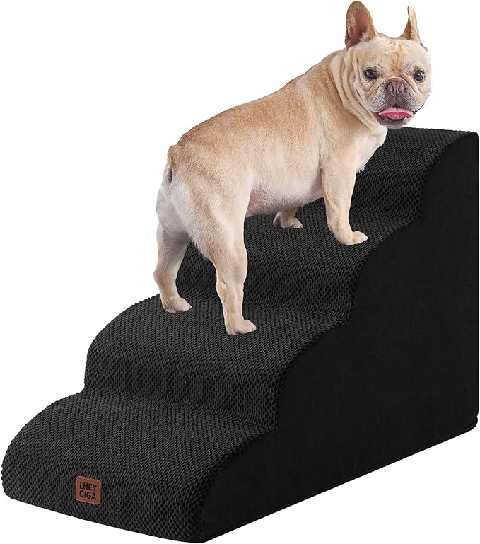 EHEYCIGA Curved Dog Stairs Ramp for High Beds 19.7" H, 4-Step Dog Steps for Small Dogs and Cats, Pet Stairs for High Bed Climbing, Non-Slip Balanced Pet Step Indoor, Black