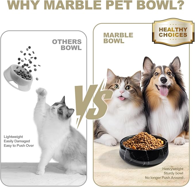 Black Marble Dog Bowl, 3.5lbs Non Slip,Non Spill Heavy Dogs Food Bowl, Large Dog Dish, Weighted Food and Water Bowls for Medium Dogs, Natural Stone Pet Bowl, Easy to Clean, Holds 4.5 Cups