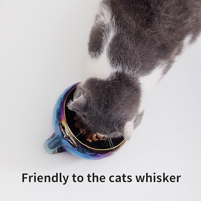 Nihow Cat Food Bowl: 5.7 Inch Ceramic Raised Cat Dish - Elevated Pet Bowl for Protecting Pet's Spine - Colorful Blue (4OZ /1 PC)