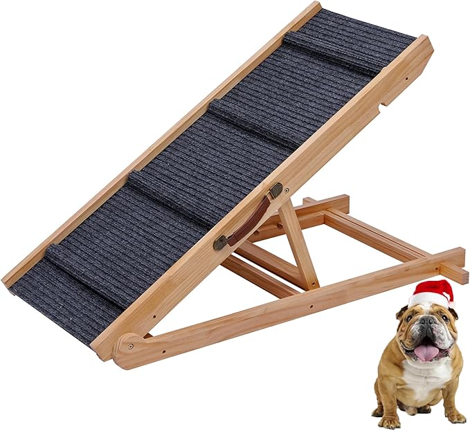 Foldable Wooden Dog Ramp & Pet Stairs - 5-Level Non-Slip Pet Steps for Dogs & Cats, Balanced Indoor/Outdoor Use