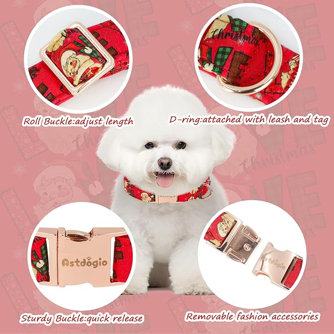 Christmas Dog Collar竊똕oft Cotton Dog Collars for Medium Dogs, Dog Christmas Collar with Santa for Small Medium Large Dogs, Adjustable Red Collars Perfect for Girl or Boy Dog Collars-M