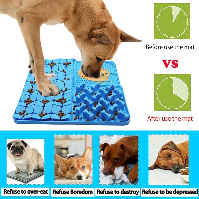 Silicone Snuffle Mat for Dog,Slow Feeder Lick Mat with Suction Cups for Slow Eating,Encourages Natural Foraging Skill,Pet Sniffing Mat for Small/Medium/Large Dog Cat (Blue)