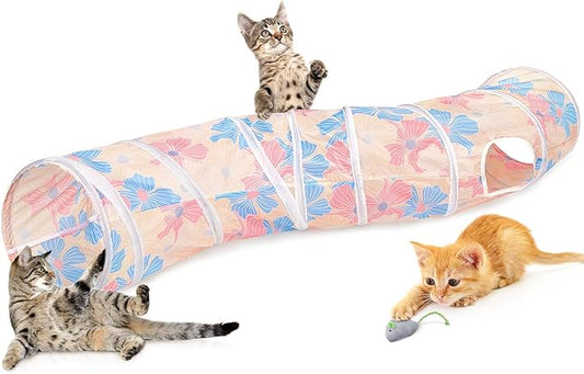 Glittme Cat Tunnel - S-Shape Peekaboo Cave with Toys, Foldable Tubes for Indoor Cats, Rabbits, Puppies, Guinea Pigs