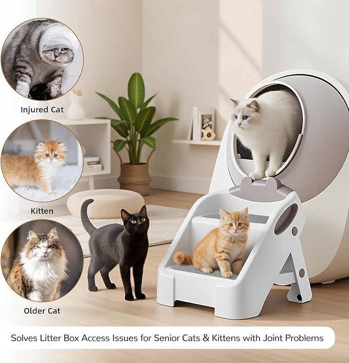 Dual Step Cat Ramp for Litterbox, Stable Cat Steps for Litter Box Easy to Clean, Automatic Cats Litter Steps Litter Box Step with Non-Slip Rubber Feet, Litter Box Ramp Pet Steps for Cats Small Older