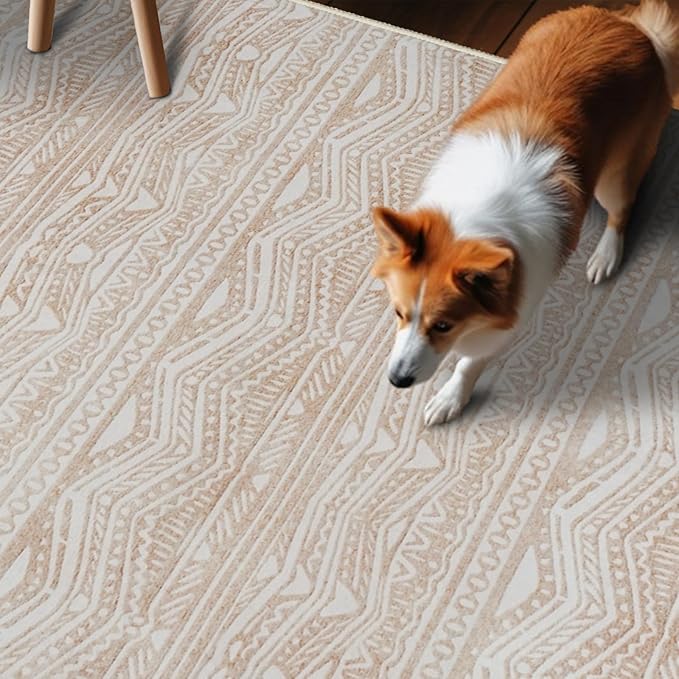 Long Hallway Runner 3x12 - Moroccan Runner Rug Washable Kitchen Rug Runner Non Slip Floor Mat Low Pile Indoor Carpet for Bedroom Entryway Living Room 3x12 Beige