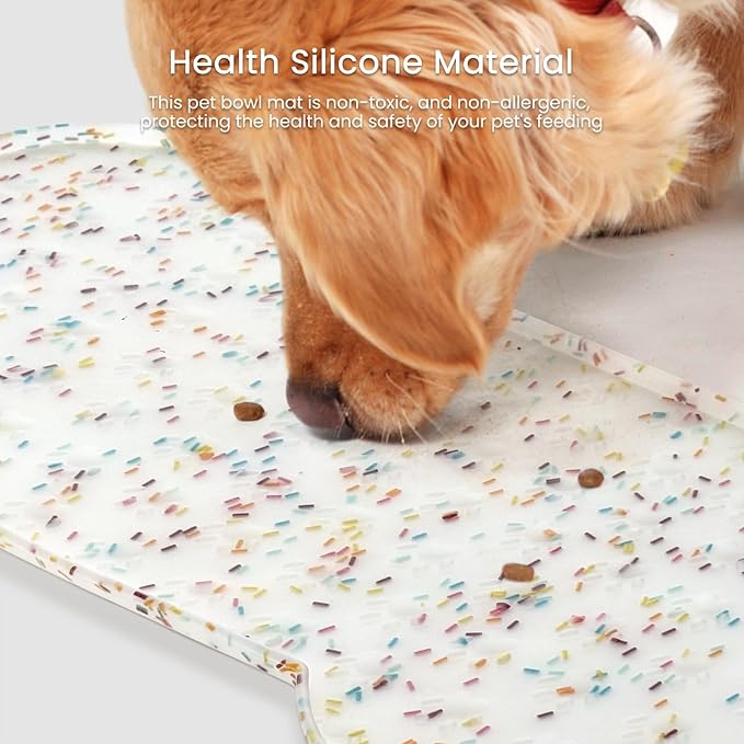 Dog Food Mat Anti-Slip Silicone Dog Bowl Mat Thicker Pet Placemat Waterproof Cat Feeder Pad with Raised Edge Puppy Kitten Feeding Mats Suitable Small Medium-Sized Dogs Cats Eating Tray
