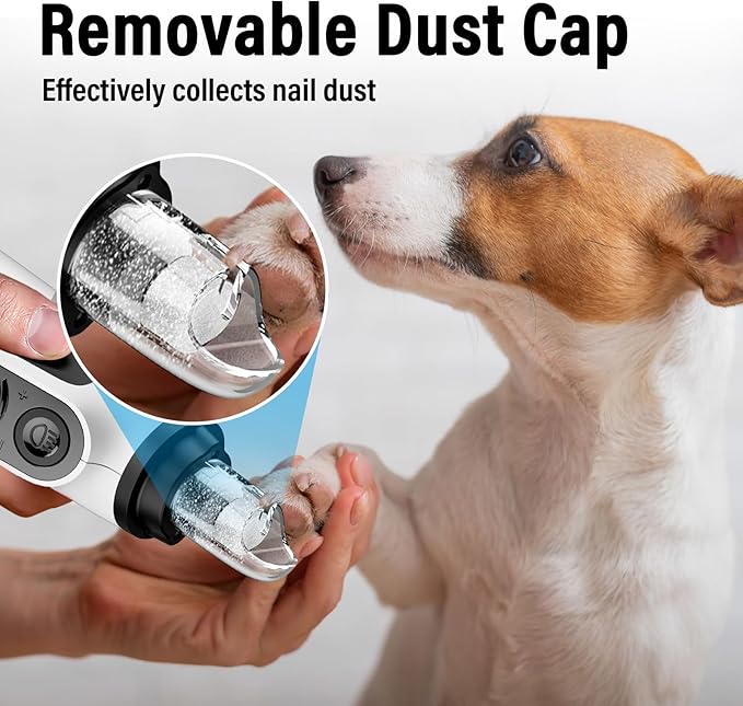 Casfuy Smart 6-Speed Dog Nail Grinder - 50% More Power Pet Nail Grinder with 2 LED Lights Quiet Rechargeable Electric Dog Nail Trimmers File Toenail Grinder for Large Medium Small Dogs & Cats (White)