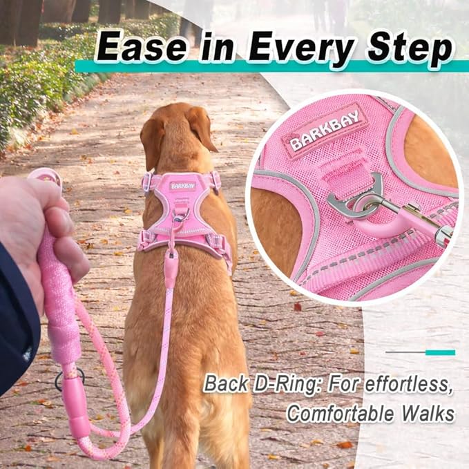 BARKBAY Dog Harness No Pull Mesh for Small Dogs - Adjustable, Reflective, Comfortable, No Choke, Heavy-Duty - Perfect for Outdoor Training, Walking, and Hiking - Strong & Durable - XS & Pink Mesh