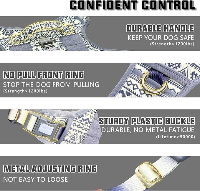 AUROTH Tactical Dog Harness for Large Dogs No Pull Adjustable Pet Harness Reflective K25 Working Training Easy Control Pet Vest Military Service Dog Harnesses