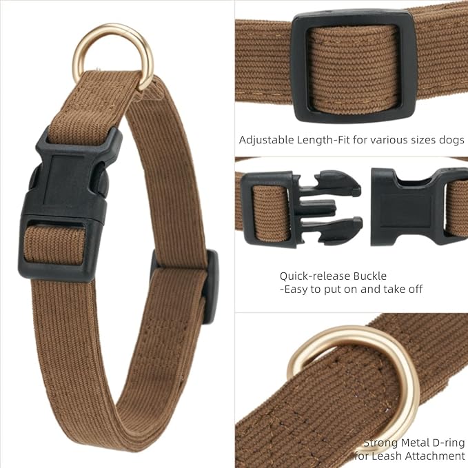 Soft Corduroy Fibric Dog Collar, Quick Side Release Buckle, for Large Dogs.(Brown,Large:17-26")