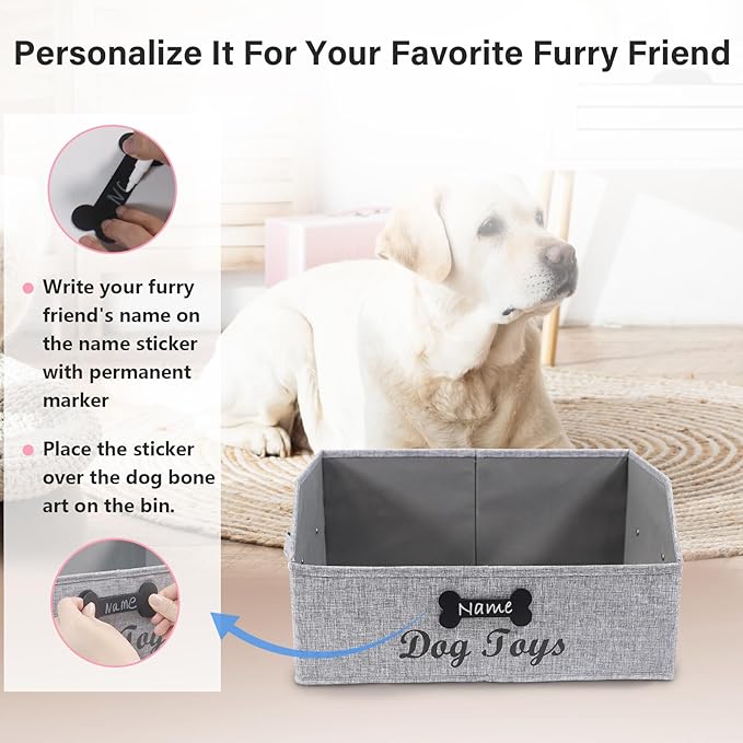 Large Dog Toy Basket Fabric Dog Toy Bin Collapsible Gray Dog Toy Box Trapezoid Dog Toy Storage for organizing Dog Chew Toys/Blankets/Leashes/Treats-Dog Storage Organizer-Can be Personalized