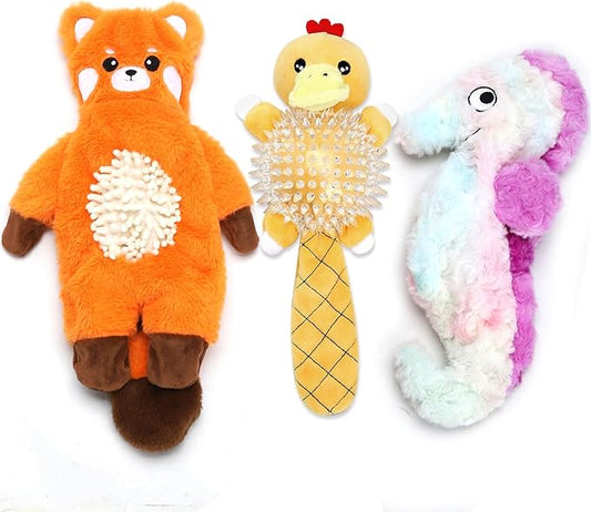 Interactive Squeaky Dog Toys for Small, Medium & Large Dogs, 3-Pack No-Stuffing Plush Chew Toys with Crinkle Sound – Durable, Safe Teething & Boredom Relief Toys for Puppies and Adult Dogs