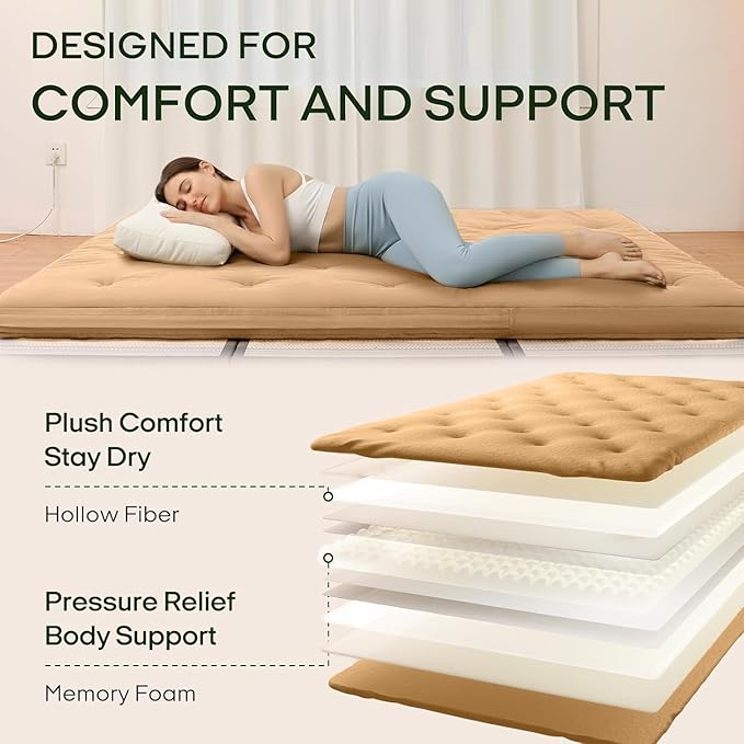 ZonLi Japanese Floor Futon Mattress Twin Size 75"x 39", 100% Cotton Cover 2.5'' Thicken Tatami Mattress, Foldable Sleeping Pad, Portable Dormitory Tatami Mat, Roll Up Floor Lounger Bed for Adult