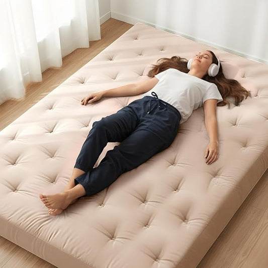 ZonLi Japanese Floor Futon Mattress Twin Size 39"x 75",100% Cotton Cover 6'' Thicken Tatami Mattress,Foldable Sleeping Pad,Portable Dormitory Tatami Mat,Roll Up Floor Lounger Bed for Adult (Khaki)