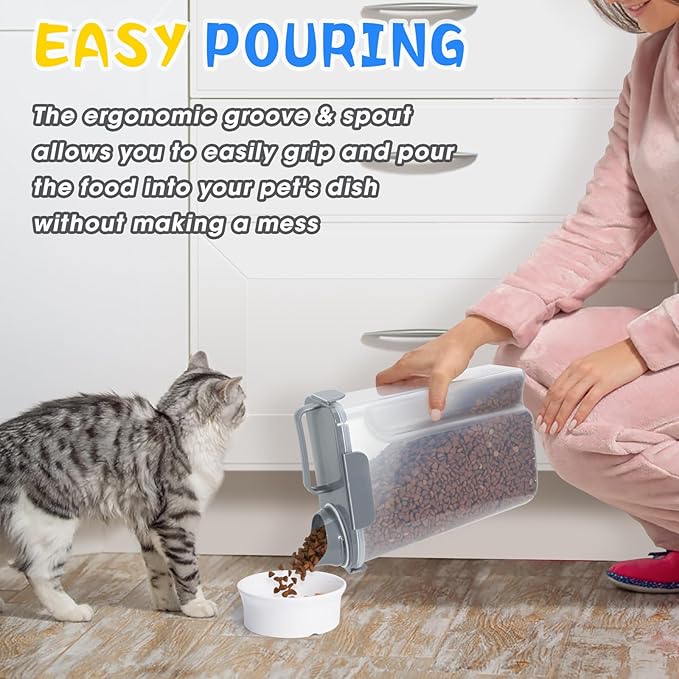 TBMax 2 Pack Cat Dog Food Storage Containers 10 to 14 Lbs, Portable Travel Pet Container Dispenser with Easy-Pouring Spout & Cup, Airtight Bird Seed Container Dog Treat Storage Bin