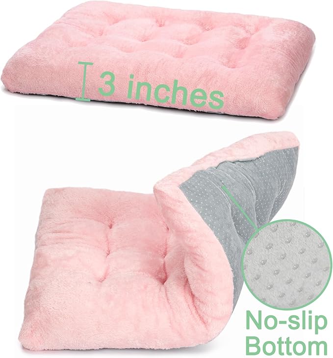 POMIU 2-Pack Washable Dog Bed, Deluxe Plush Crate Beds with Anti-Slip, Machine Washable Kennel Pad Sleeping Mat for Large, Medium and Small Dogs (2 Pack x Pink, 29.0" L x 21.0" W x 3.0" Th)