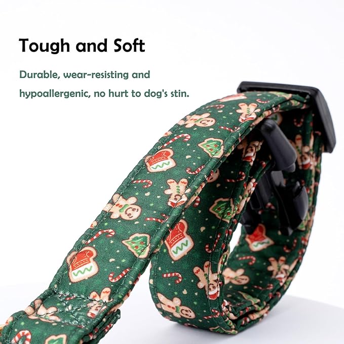 Faygarsle Green Dog Collar Christmas Design Gingerbread Man Pattern for Small Medium Large Dogs Collar Cute Stylish Girl Boy Christmas Dog Collar M
