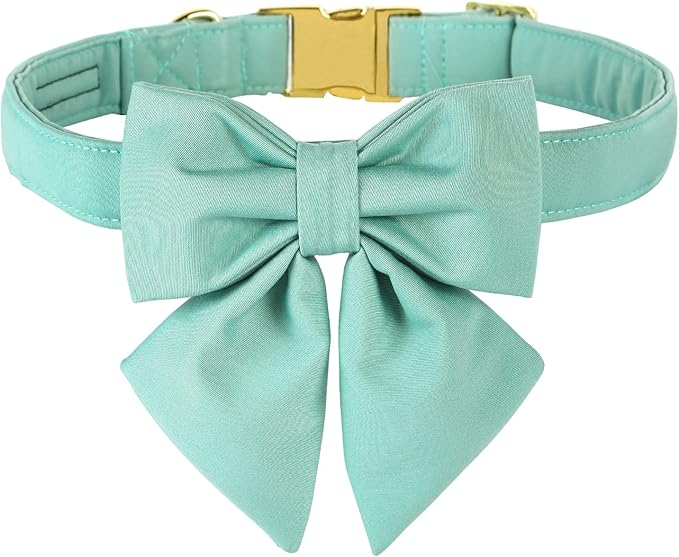 Maca Bates Mint Green Dog Collar with Cute Solid Sailor Bow Tie for Medium Girl Boy Dogs,Adjustbale Durable Breakaway Soft Collars with Bowtie for Female Male Puppy,Pet with Metal Buckle