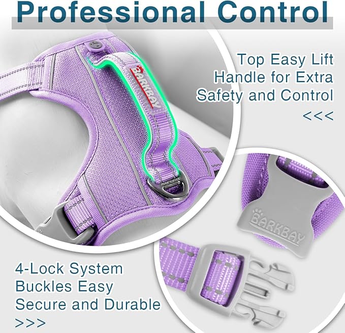 BARKBAY Dog Harness No Pull with ID Tag Pocket - Heavy Duty, Reflective, Easy Control for Large Dogs(Violet Purple,M)