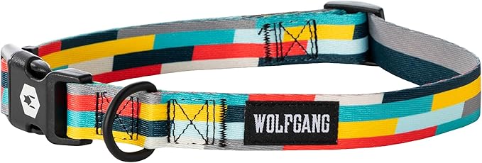 Wolfgang Heavy Duty, Adjustable Dog Collar with Quick Release Nylon Buckle for Walking & Training, Mixtape Print, Medium