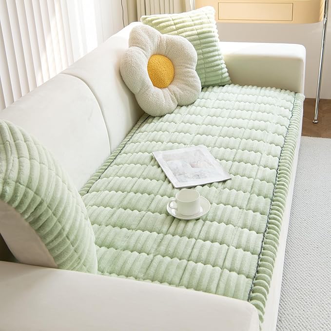 Faux Fur Plush Dog Couch Cover 3D Stripe Fuzzy Sofa Cover Non-Slip Fluffy Dog Bed Cover Pet Blanket Sofa Couch Furniture Protector for Puppy Large Dog Cat (Green,24"x59")