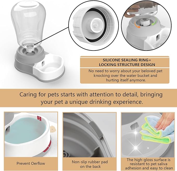 1.58 Gallon Automatic Dog Water Bowl Dispenser - Staltwo Premium Pet Water Dispenser with Non-Slip Mat, Large Capacity Water Feeder for Cats and Dogs, BPA-Free, 1.58 Gallon Grey
