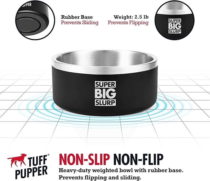 Tuff Pupper 100 oz Heavy Duty Insulated Stainless Steel Dog Bowl for Large Dogs, Non-Slip Base, Dishwasher Safe