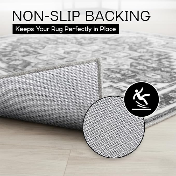 Muddy Mat짰 Onyx 2ft x 7ft Washable Area Rugs for Living Room, Bedroom & Dining Room ??Modern Soft Low Pile Non Slip Carpet ??Pet Friendly Waterproof Foldable Rugs for Home
