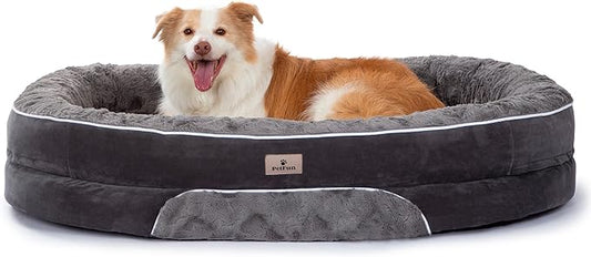 Orthopedic Dog Bed Couch for Large Sized Pets with Egg Foam Support, Four-Sided Bolster Cushions, Soft Tear-Resistant Fabric, and Removable Machine Washable Plush Cover