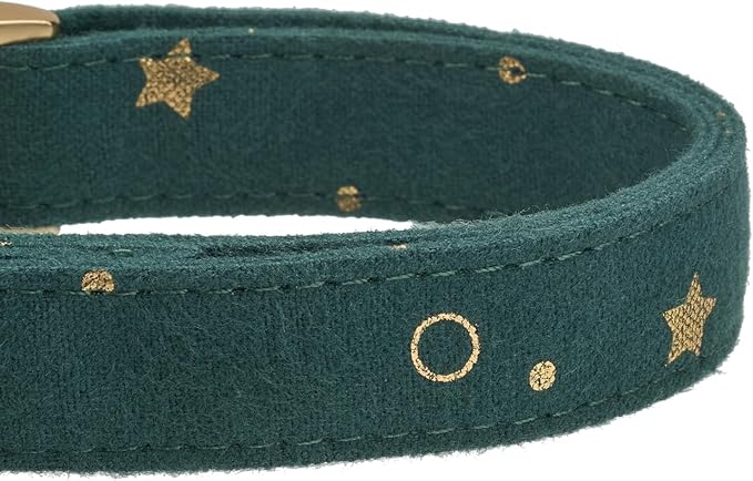 Cotton Fibric Dog Collar with High Grade Metal Buckle, for Medium Dogs(Dark Green,Medium:12-19")