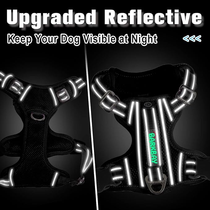 BARKBAY Dog Harness No Pull with ID Tag Pocket - Heavy Duty, Reflective, Easy Control for Large Dogs(Black,L)