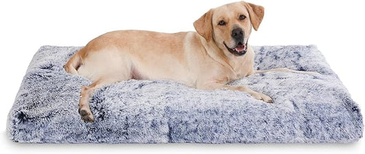 Bedfolks Plush Waterproof Dog Crate Bed, Removable Washable Cover, Faux Fur, 41"x27", Dark Blue
