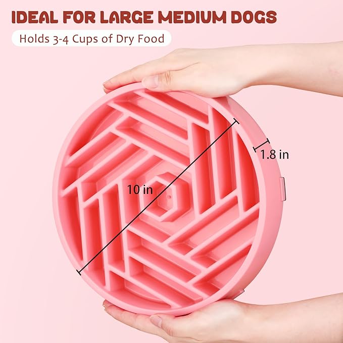 WHIPPY Slow Feeder Dog Bowl, Puzzle Maze Design to Slow Down Eating, 3-Cup Capacity, Anti-Gulping Food Bowl for Medium & Large Dogs,Pink