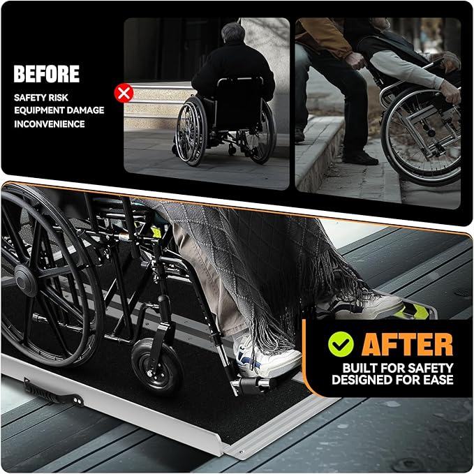 Auto Dynasty Wheelchair Ramp 4FT, Portable Folding Aluminum Wheel Chair Threshold Ramps for Home Steps Doorways, 800Lbs Capacity, 29Inch Width, Metallic/Black