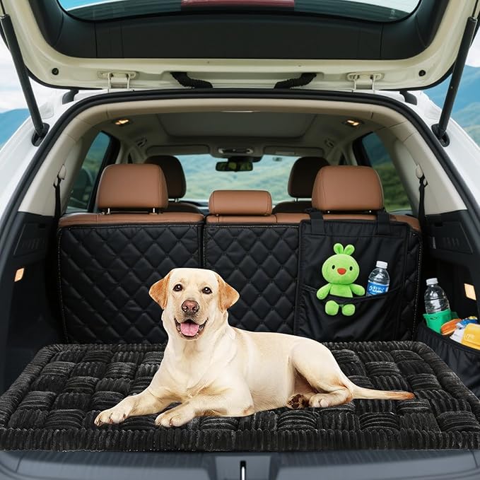 Dog Car Bed Mat for Backseat Extender, Non-Slip Washable Flannel Pet Travel Bed with Thick PP Cotton, Back Seat Protector for Dogs in SUVs, Trucks & Sedans (51"x23.6")