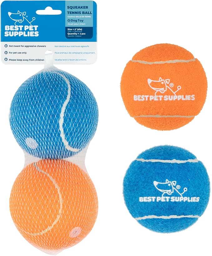 Best Pet Supplies Interactive Squeaky Dog Chew Toy, Ideal Dog Toys for Chewers, Small, Medium & Large Dogs, and Fetch Lovers - Tennis (Assorted Color), Large (Pack of 2)