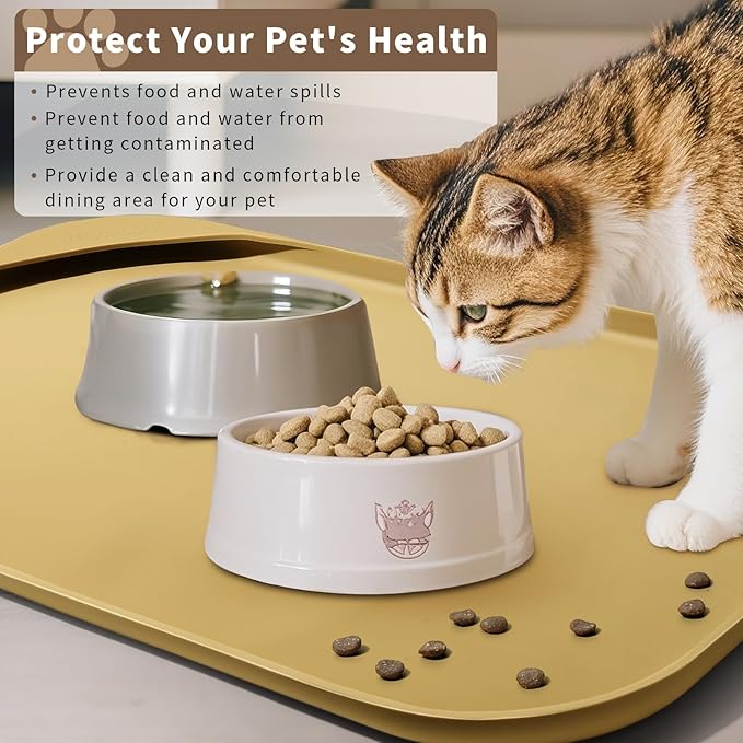 Silicone Pet Food Mat with Raised Edge for Food and Water Bowl, Dog Feeding Mats, Cat Food Trays for Floor Waterproof, Rubber Tray for Dogs and Cats, 24 x 16 x 0.8 Navy Blue