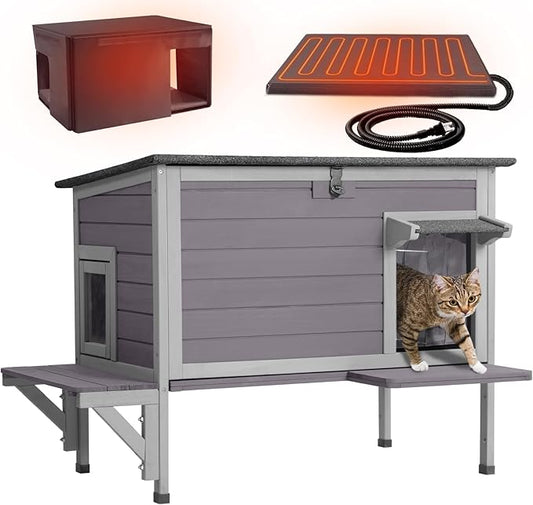 Aivituvin Outdoor Cat House with Insulated Liner Large Heated Feral Cats Shelter for Winter Weatherproof Cat Enclosure Kitty Condo