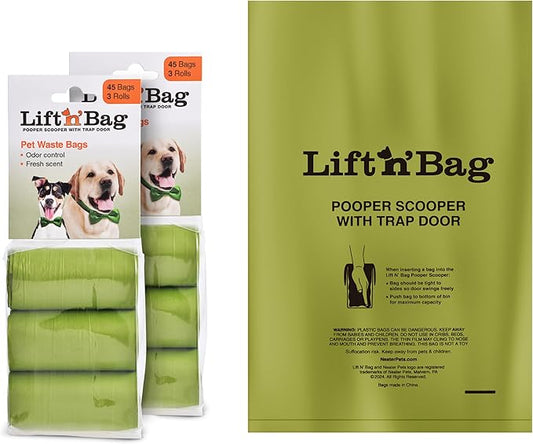Neater Pets Lift N’ Bag Extra-Capacity Dog Poop Bags Rolls, 20% Thicker Leakproof Poop Bags for Dogs, Extra-Large Dog Pooper Scooper Refill Bags, 6 Rolls - 90 Count, Lavender Scent, 14.25” x 9.5”