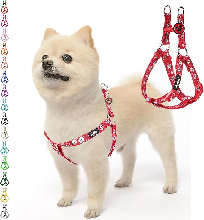 PUPTECK No Pull Christmas Dog Harness Soft Adjustable Basic Nylon Step in Puppy Vest Outdoor Walking with ID Tag, Red, S
