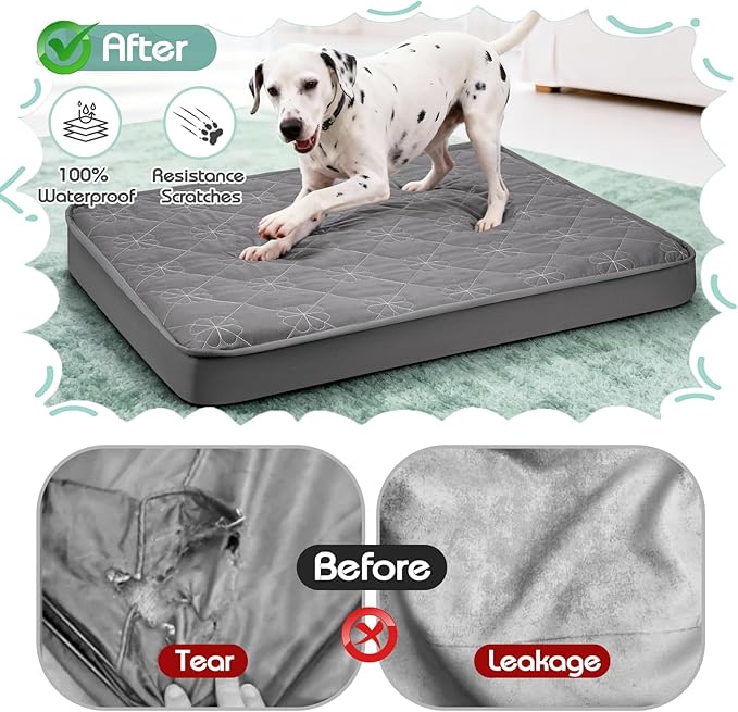 Dog Bed Cover Replacement Washable 2 Pack, Waterproof Dog Bed Sheets,Ultra Soft Pet Pillow Cover Quilted,Removable Pet Bed Liner - 36x27 Inches,Grey