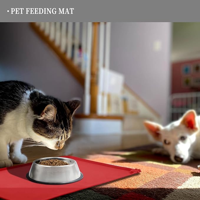 Waterproof Pet Feeding Mat with High Raised Edges, Heavier and Thicker Placemats for Cat Dog Water Bowl with BPA Free, Dogs Cats Food Mats for Messy Drinkers to Prevent Spill and Protect Floors